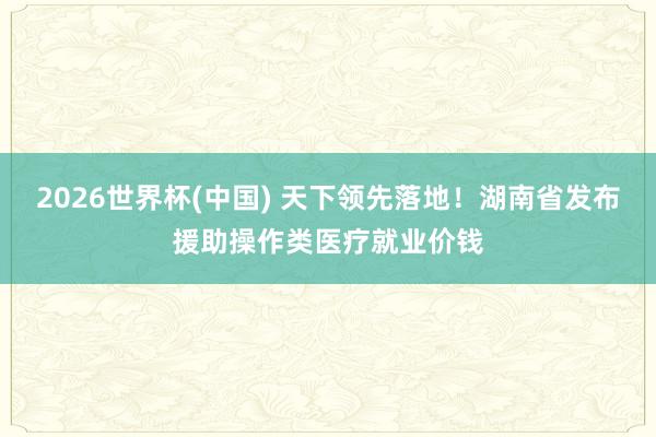 2026世界杯(中國) 天下領先落地！湖南省發(fā)布援助操作類醫(yī)療就業(yè)價錢