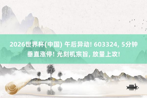 2026世界杯(中國) 午后異動! 603324, 5分鐘垂直漲停! 光刻機(jī)宗旨, 放量上攻!