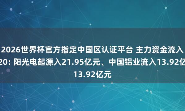 2026世界杯官方指定中國(guó)區(qū)認(rèn)證平臺(tái) 主力資金流入前20: 陽光電起源入21.95億元、中國(guó)鋁業(yè)流入13.92億元
